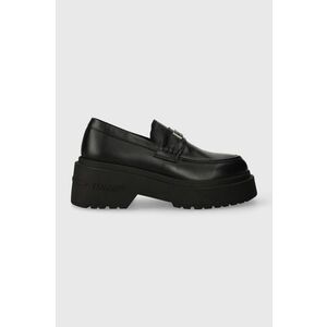Tommy Jeans mocasini de piele TJW CHUNKY LOAFER femei, culoarea negru, cu platforma, EN0EN02320 imagine