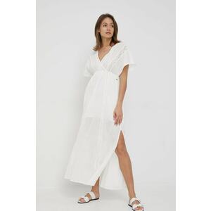 Pepe Jeans rochie din bumbac Kaia culoarea alb, maxi, evazată imagine
