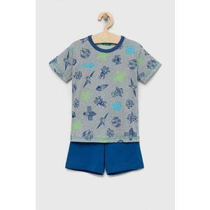 United Colors of Benetton set de pijama de bumbac pentru copii culoarea albastru marin, modelator imagine