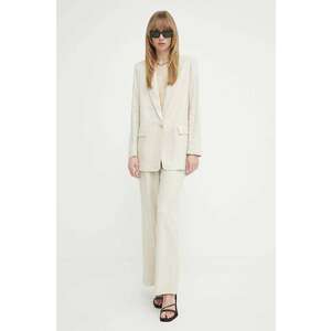 Bruuns Bazaar pantaloni din amestec de in OxalisBBMadalena culoarea bej, drept, high waist, BBW3937 imagine