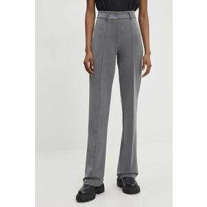 Answear Lab pantaloni femei, culoarea gri, drept, high waist imagine