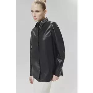 Answear Lab cămașă din piele culoarea negru, cu guler clasic, relaxed imagine