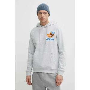 adidas Originals hanorac de bumbac bărbați, culoarea gri, cu glugă, cu imprimeu IS2913 imagine