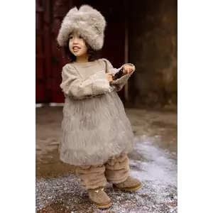 Donsje rochie pentru copii cu lână Paulien Dress culoarea bej, midi, evazați, 4103200 imagine