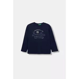 United Colors of Benetton longsleeve din bumbac pentru copii culoarea bleumarin, cu imprimeu, 3ATNG10KT imagine