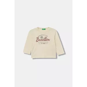 United Colors of Benetton longsleeve din bumbac pentru copii culoarea bej, cu imprimeu, 3ATNG10KT imagine