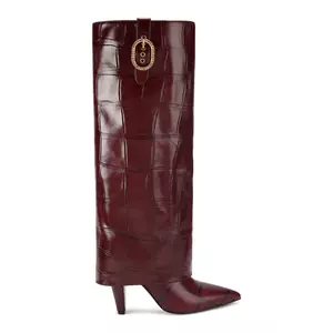 Kurt Geiger London ghete de piele Fold Over Tall Boot culoarea maro, cu toc drept, 5022354419 imagine