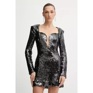 Bardot rochie culoarea gri, mini, evazați, 60120DB imagine