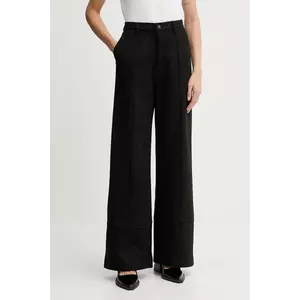 Bardot pantaloni culoarea negru, evazați, high waist, 58936PB4 imagine