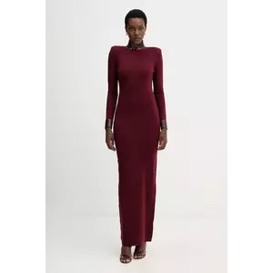 Retrofete rochie din amestec de lână Monroe culoarea bordo, maxi, mulată, HL24-8110 imagine