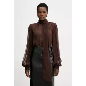 Retrofete cămașă de mătase Hasli culoarea maro, cu un decolteu legat, regular, HL25-10953 imagine