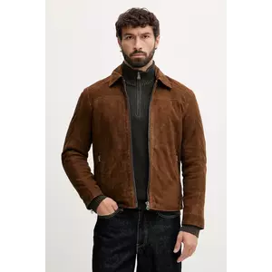 Pepe Jeans geacă din piele întoarsă culoarea maro, de tranziție, PM4027183 imagine