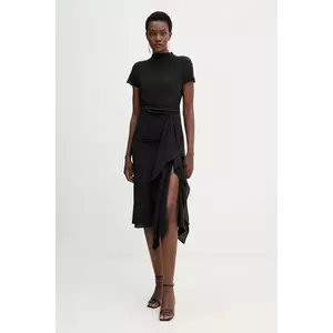 Liviana Conti rochie de mătase culoarea negru, midi, evazați, L5WS15 imagine