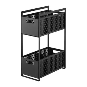 Yamazaki coșuri de depozitare cu suport Tower 16 x 32, 5 x 46 cm culoare neagră imagine