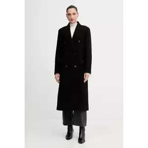 Lacoste palton de lana culoarea negru, de tranzitie, cu doua randuri de nasturi, BF3527 imagine