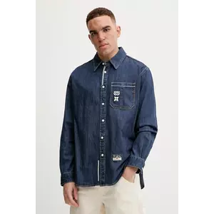 Evisu cămașă din denim Daicock Printed bărbați, culoarea bleumarin, cu guler clasic, regular fit, 2EAHTM4DL1031 imagine