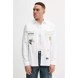 Evisu cămașă din bumbac Evisu Logos & Wave Emb bărbați, culoarea alb, cu guler clasic, regular, 2EAHTM4SL7040 imagine