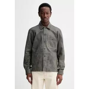 Samsoe Samsoe geaca de piele Saruffo X C barbati, culoarea gri, de tranzitie, M24400053 imagine