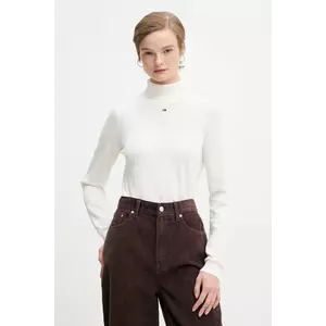 Tommy Jeans pulover de bumbac culoarea alb, light, cu guler, DW0DW21672 imagine