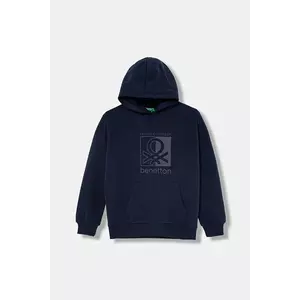 United Colors of Benetton bluză copii culoarea bleumarin, cu glugă, cu imprimeu, 3EB5C205B imagine