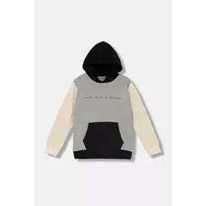 United Colors of Benetton bluză copii culoarea gri, cu glugă, cu imprimeu, 3EB5C205B imagine