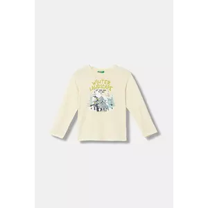 United Colors of Benetton longsleeve din bumbac pentru copii culoarea bej, cu imprimeu, 3ATNG10KU imagine