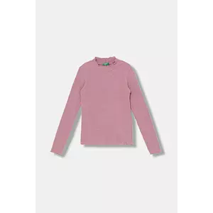United Colors of Benetton longsleeve copii culoarea roz, cu turtleneck, 381PC10RC imagine