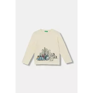 United Colors of Benetton longsleeve din bumbac pentru copii culoarea bej, cu imprimeu, 3ATNG10KV imagine