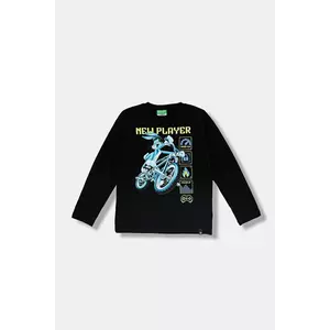 United Colors of Benetton longsleeve din bumbac pentru copii culoarea negru, cu imprimeu, 3ATNC10RL imagine