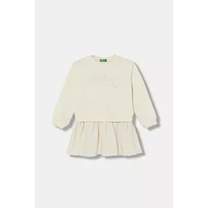 United Colors of Benetton rochie fete culoarea bej, midi, oversize, 345ZGV02L imagine