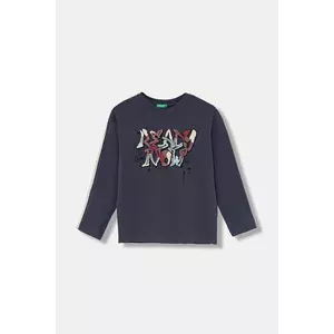 United Colors of Benetton longsleeve din bumbac pentru copii culoarea bleumarin, cu imprimeu, 3ATNC10R7 imagine