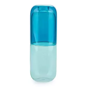 Balvi sticlă și pahar pentru apă Water Pill 550 ml culoare albastră imagine