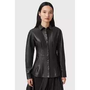 AllSaints cămașă din piele LARSON culoarea negru, cu guler clasic, slim, W034PD imagine