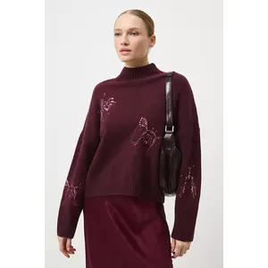 Medicine pulover din amestec de lana culoarea bordo, cu turtleneck imagine