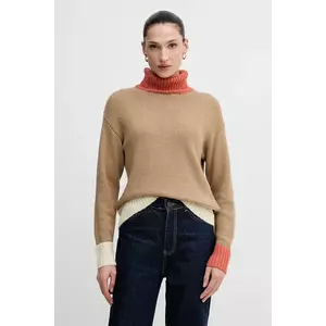 United Colors of Benetton pulover din amestec de lână culoarea bej, cu guler, 16YCE204I imagine