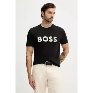 BOSS Green tricou din bumbac culoarea negru, cu imprimeu, 50548411 imagine
