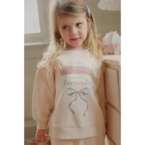 Konges Sløjd hanorac de bumbac pentru copii LOUPY LOU SWEAT SHIRT OCS culoarea bej, cu imprimeu, KS104350 imagine