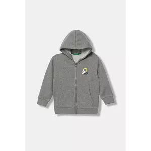 United Colors of Benetton bluză copii culoarea gri, cu glugă, cu imprimeu, 3EB5G5043 imagine