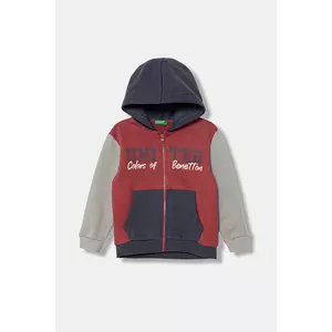 United Colors of Benetton bluză copii culoarea roșu, cu glugă, cu imprimeu, 3EB5G5043 imagine