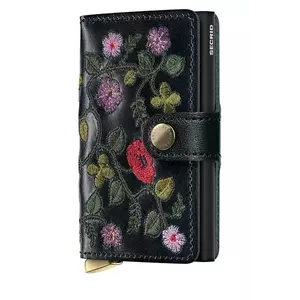 Secrid portofel de piele STITCH FLORAL culoarea negru imagine