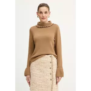 Luisa Spagnoli pulover de lână culoarea maro, cu guler, 100236 imagine