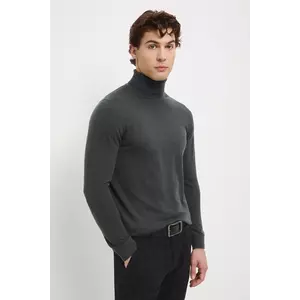 Medicine pulover din lână merino culoarea verde, light, cu guler imagine