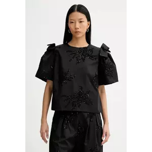 MUNTHE bluză din bumbac RYME culoarea negru, cu imprimeu, 254105025401 imagine