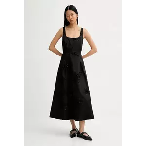 MUNTHE rochie din bumbac RONIA culoarea negru, midi, evazați, 254135025401 imagine