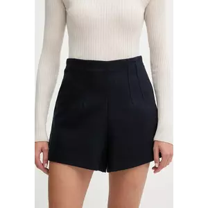 MAX&Co. pantaloni scurți din amestec de lână culoarea bleumarin, uni, high waist, 2526146024200 imagine