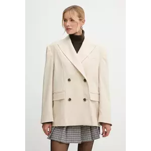 MAX&Co. jachetă din amestec de lână culoarea bej, oversize, melanj, 2526086074200 imagine