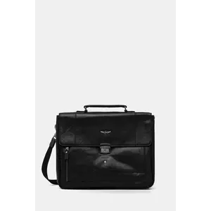 Aeronautica Militare geantă de piele culoarea negru, AM304 imagine