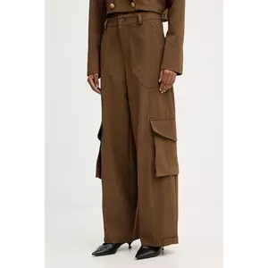 Haveone pantaloni culoarea maro, drept, high waist, PSO-P040 imagine