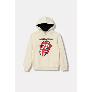 United Colors of Benetton hanorac de bumbac pentru copii culoarea bej, cu glugă, cu imprimeu, 3J73C205G imagine