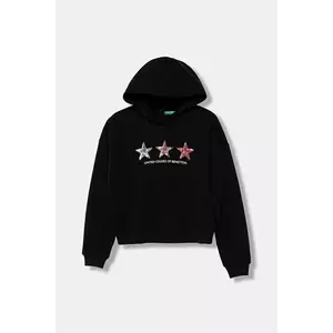 United Colors of Benetton bluză copii culoarea negru, cu glugă, cu imprimeu, 39M2C205E imagine